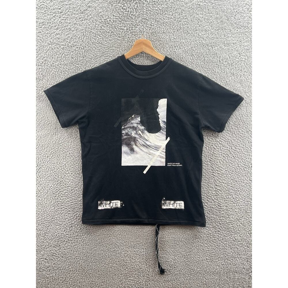Off White Virgil Abloh Whitecap Wave Start From Nothing Black T-Shirt Sz. Medium